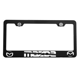KA Matte Black Laser Etched Mazda Mirror License Plate Frame Cover Holder Screw Cap