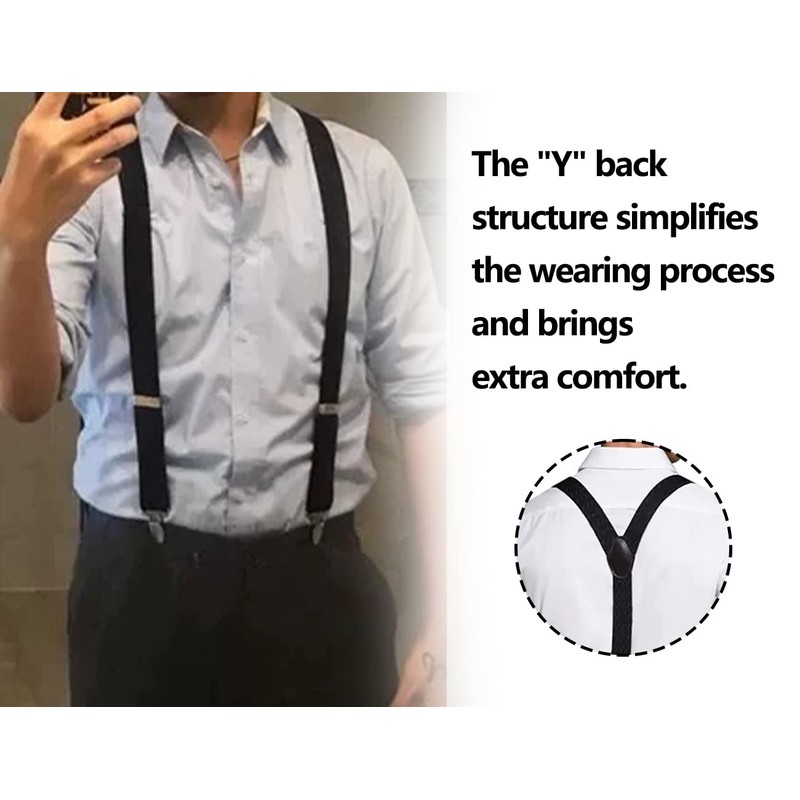ZoeTekway Braces Black for Men, Elastic and Adjustable Braces with