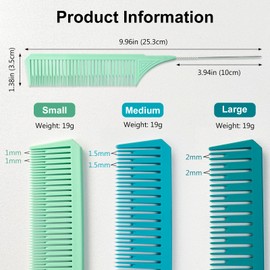 Zoolinn Premium Highlighting Comb Set – 3 Sizes - Blue & Green, with Rat Tail, Heat Resistant, for Home Use Hair Salon & Barbershop, Professional Hair Dye Styling Comb