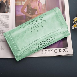 APHISON Womens Wallets RFID Blocking Leather Clutch Long Wallet for Women Card Holder Phone Organizer Ladies Travel Purse Hollow Out Sunflower Design