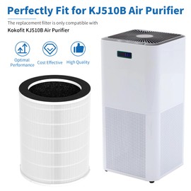 2 Packs KJ510B True HEPA Replacement Filters Compatible with Kokofit KJ510B Air Cleaner Purifier, 3-in-1 Filtration System of H13 Grade HEPA, Activated Carbon Filter and Fine Mesh Nylon Pre-filter
