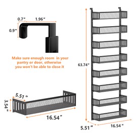 DAOTENGQL 8-Tier Over The Door Pantry Organizer with Mesh Baskets, Adjustable & Stable Hanging Spice Rack for Kitchen, Bathroom, Bedroom, and Baby Essentials Storage (16" W 8-Tiers, Black)