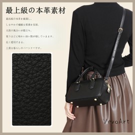 VevoArt Women's Shoulder Bag, High Quality Genuine Leather, Bowling Bag, 3-Way Large Capacity, High Visibility, Crossbody Bag, Simple, Casual, Handheld, Popular, Commuting to Work, Black