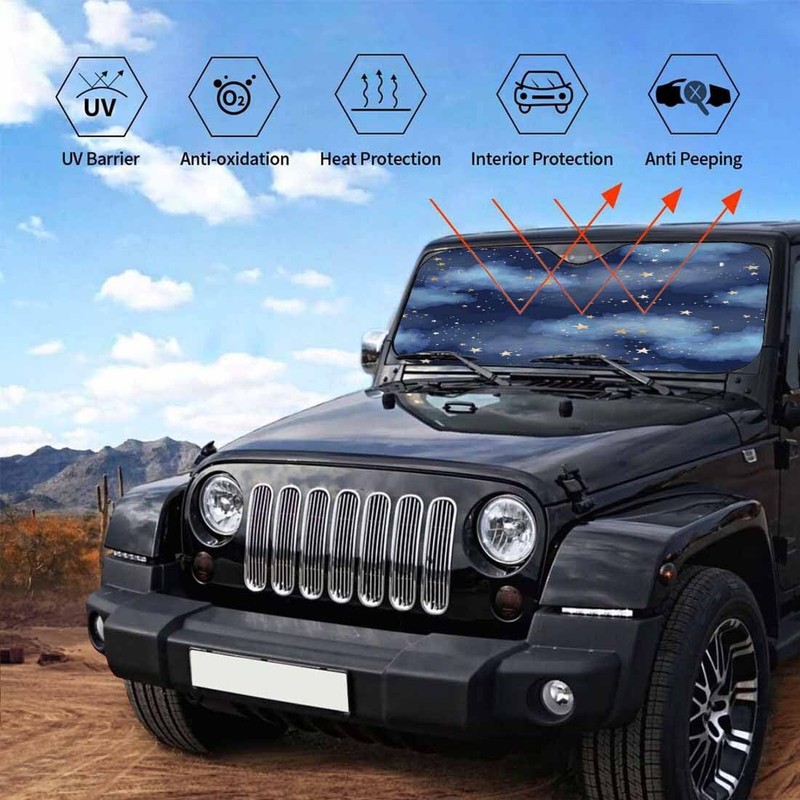 Jnomin Stars and Clouds Windshield Sun Shade for Car -