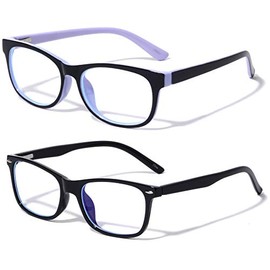 V.W.E. 2 Pairs Kids Blue Light Blocking Glasses, Anti Eyestrain Computer Boys Girls - Clear Lens (Age 3-10) Spring Hinge (1 Purple 1 Black)