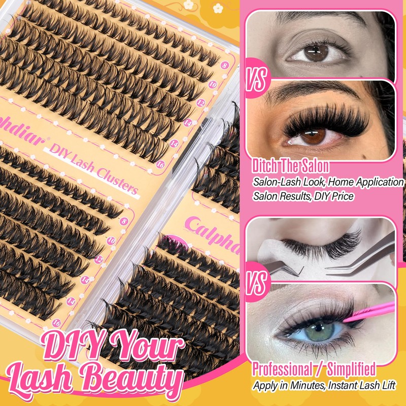 Calphdiar Lash Clusters 40D+60D+80D+100D Eyelash Clusters 474PCS Individual Lashes D-Curly