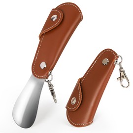 Penwlled 2pcs Metal Shoe Horn, Foldable Shoe Horn, Mini Shoehorn for Men and Women, Portable Shoe Horn for Seniors with Keychain and Holster