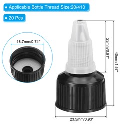 PATIKIL 20/410 Twist Bottle Caps, 20Pcs Plastic Ribbed Edge Squeeze Bottle Replacement Caps with Foam Gasket for Paint Lids Glue Dispensing Bottles, Black