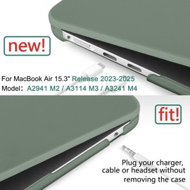 DONGKE Compatible with M4 MacBook Air 15 Inch Case 2025 2024 2023 A3241 A3114 A2941 M3 M2 with Liquid Retina Display & Touch ID, Protective Plastic Hard Shell Cover 15" - Midnight Green