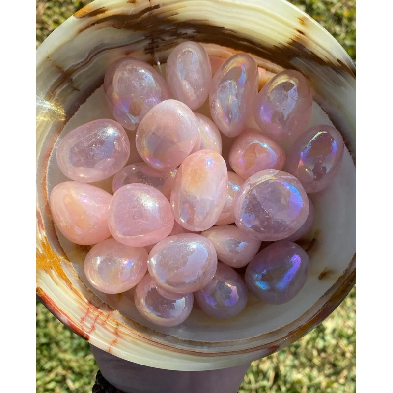 3Pcs Angel Aura Rose Quartz Tumble Pocket Stone Rocks Crystal