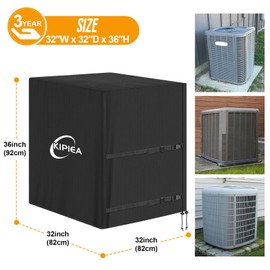Kipiea Heavy Duty Air Conditioner Cover for Outside Units, Windproof, Anti-UV, Tear & Fade Resistant AC Cover for Winter (32" W x 32" D x 36" H)
