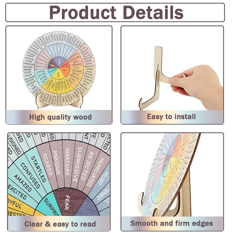 Round Emotion Wheel Feelings Wheel With Stand,1Pc Double Side Therapy