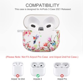 Airpods 3 Case Hummingbird, AirPods 3rd Generation Case 2021 for Women Girls Protective Hard Airpod Case Cover for AirPods 3 with Keychain Compatible Wireless Charging, Flower Hummingbird