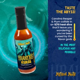 Mythical Meats Kraken's Kurse Hot Sauce - Carolina Reaper & Plum, Gluten Free, Non GMO, 8/10 Heat