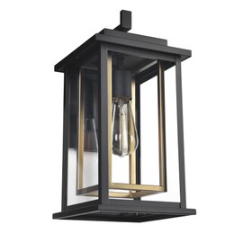 Design House 588707-BGD Hayward Modern Classic 1-Light Indoor/Outdoor Dimmable Wall Light with Black and Gold Frame, Clear Rectangular Glass for Entryway Porch Patio Bedroom Bathroom, Black and Gold