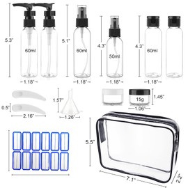 Travel Size Bottles for Toiletries 13 Pack 2oz TSA Approved Toiletry Bottles Leak Proof Travel Kit for Women Men TSA Clear Toiletry Bag Shampoo Lotion Skincare Cosmetic Container (Black)