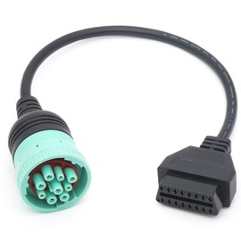 9 Pin Type 2 J1939 to 16 Pin Female OBD2 Adapter Cable for Heavy Duty Trucks and Commercial Vehicles, Green J1939 Diagnostic Connector Plug Work with Truck ELD GPS Trackers OBD Diagnostic Scanner Tool