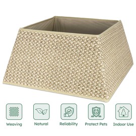 HarcoHome Woven Christmas Tree Collar for Artificial Trees, 17 inch Square Tree Skirts for Pencil Trees, Folable Xmas Tree Ring for Christmas Tree Decoration (Natural)