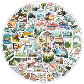 103PCS Outdoor Adventure Stickers, Hiking & Camping Vinyl Decals for Laptop, Water Bottles, Luggage, Car & Guitar, Wilderness & Nature-Inspired Designs, Great for Scrapbook, Travel & Decor