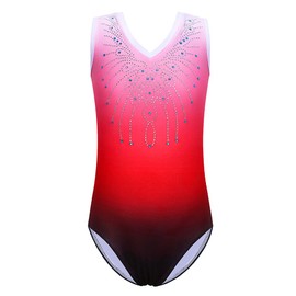ZNYUNE Girls Gymnastics Sparkle Gradient Color Leotards for kids 3-14 Years 180 Red 8A