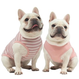 MIHACHI Dog Shirts Dog Clothes 2 Pack for Small Medium Dogs - Soft Breathable Lightweight Pet T-Shirts Cotton Sleeveless Stretchy Vest Tank Tops for Summer Puppy Cat Boy Girl Outfit, Pink +Striped M