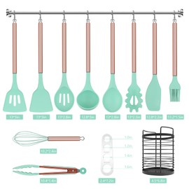 Arquiel Kitchen Utensil Set with Holder, 22 Pcs Silicone Cooking Utensils Set for Nonstick Cookware, Heat Resistance Spatula Set, Stainless Steel Handle Kitchen Gadgets Utensils Set(Green)