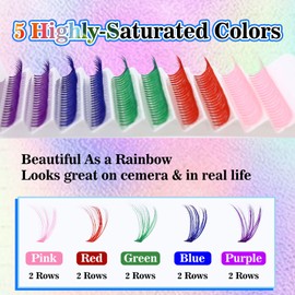 Colored Lash Clusters 200pcs Individual Lashes 5 Colors DIY Lash Extension D Curl Rainbow Eyelash Clusters 14mm Wispy Colorful Cluster Lashes by MERETON (40D 14mm D Curl)