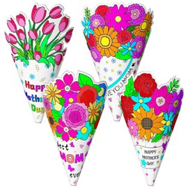 Sonsuzllik Color Your Own Mothers Day Paper Flower Bouquet Crafts 24 Pcs Kids Arts and Crafts Paint Your Own Happy Mother's Day DIY Crafts Flower Bouquet Card Fun School Activities