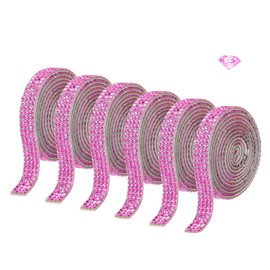 ZMD 6Rolls Pink Rhinestone Tape, Rhinestone Stickers Self Adhesive Pink Rhinestone Ribbon Bling Tape for Crafting Glitter Strips Diamond Crystal Rhinestone Sticker for DIY Arts Car Phone Decoration