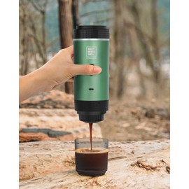 Portable Electric Espresso Machine, Car Coffee Maker for Travel Camping, Battery Powered Coffee Brewer Compatible with Ground Coffee & NS Capsules, Green