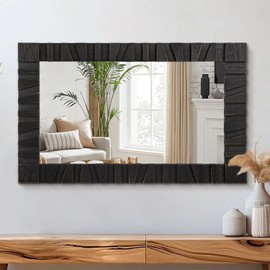 AOAOPQ Bamboo Framed Mirror Natural Finish 18"x26" Rectangle Vertical Horizontal Elegant Wall Mirror for Living Room, Office, Bathroom, Kitchen Design