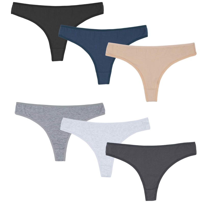 ELACUCOS 6 Pack Women's Thongs Cotton Breathable Panties Bikini Underwear