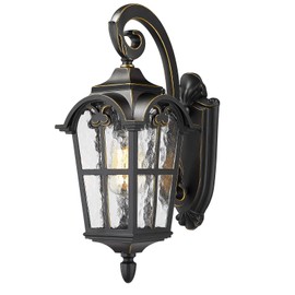 Emliviar Outdoor Light Fixtures Wall Mount - Vintage Large Exterior Light Fixture for Porch 17.5 Inch, Black Finish with Water Glass Shade, WE215B BG