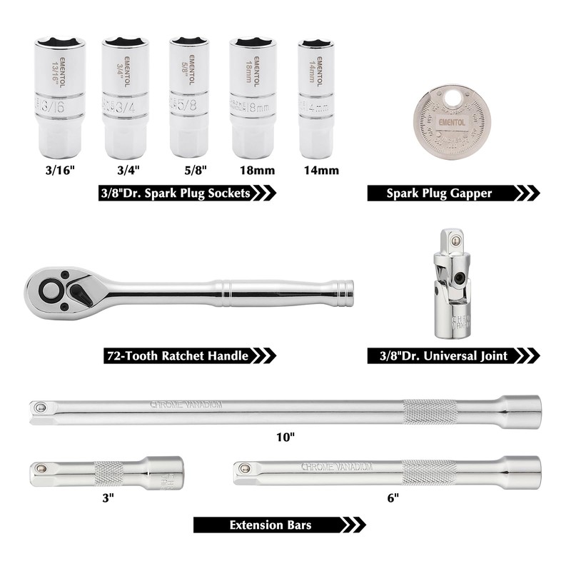EMENTOL 11PCS 3/8" Drive Socket Accessory Set, SAE/Metric, 6 Point