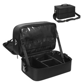 Extra Large Makeup Case, Professional Makeup Artist Traveling Bag, Double Layer Lightweight XL Makeup Travel Case Organizer for Artist Hairstylist Crafters with 2 Detachable Pouch & Shoulder Strap