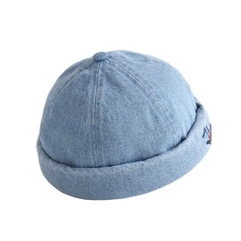 Denim Fashion Brimless Beanie Hat Vintage Docker Beanie Cap Washed Rolled Cuff Harbour Hat