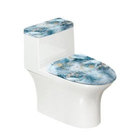 KUIFORTI Blue Marble Toilet Lid Cover and Toilet Seat Cover Set Reusable Replacement Fabric Elastic Universal Fit Elongated Oval Round Lid