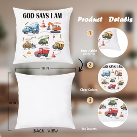 Nipil Construction Christian Pillow Covers 18x18, Christian Home Decor, Construction Room Decor for Boys, God Says I Am Inspirational Religious Bible Verse Decorative Throw Pillow Covers