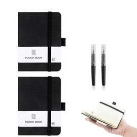 Cuaderno de Bolsillo 2 Piezas, Cuaderno Pequeño 200 Páginas con Tapa Dura y 2 Bolígrafos, con Cierre Elástico, Papel de Alta Calidad, Diario Portátil para Oficina, Viajes, Estudio (Negro)