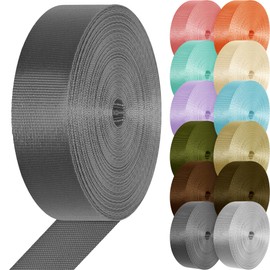 YOGHAVRS Nylon Webbing 1 inch 1.5 inch Lightweight Nylon Strap Flat Climbing Webbing for Indoor Outdoor Gear Crafting DIY Repairing Belt Camping Hiking Sports(Gray, 1.5 inch x 3.3 Yards)
