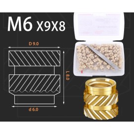 TECHZONE 10PCS M6 x 9 x 8 Brass Heat Set Threaded Inserts Knurled Nuts for 3D Printing