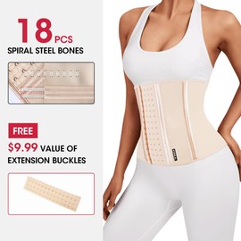 KIMIKAL Women Waist Trainer Corset Belt: Under Clothes Sport Tummy Control Long Torso Shapewear Beige