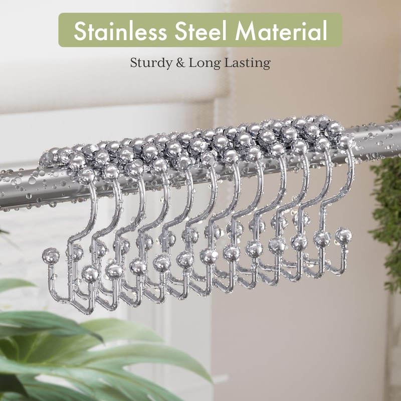 Amazer Shower Curtain Hooks Rings, Rust-Resistant Stainless Steel Double Shower