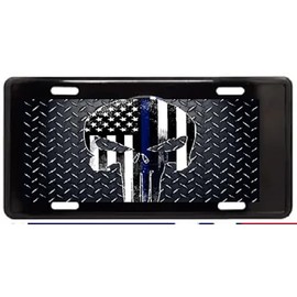 Punisher Skull Diamond Patriotic Black Tactical Embossed License Plate X1
