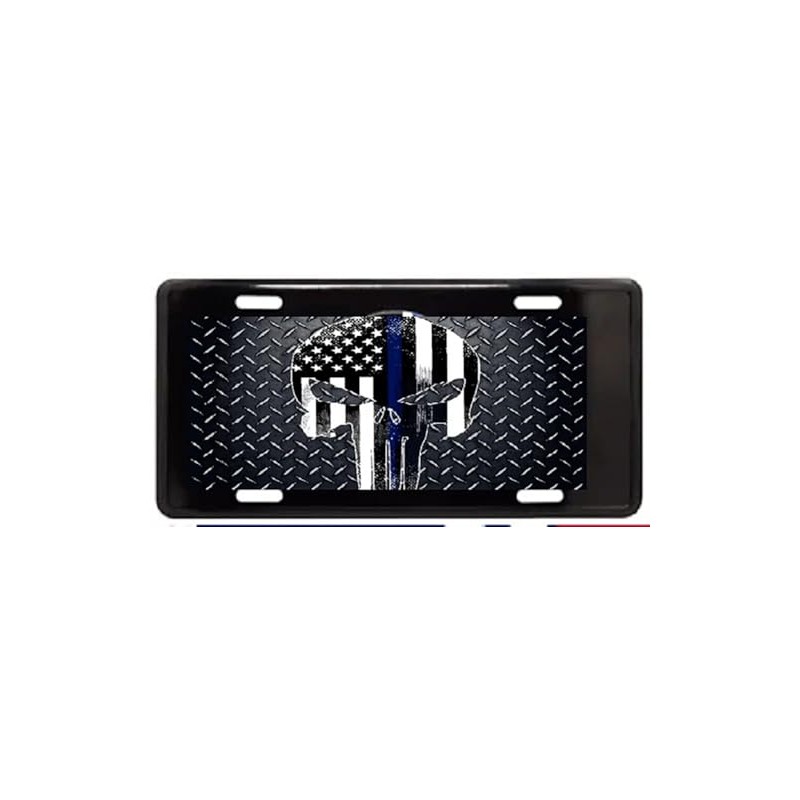 Punisher Skull Diamond Patriotic Black Tactical Embossed License Plate X1
