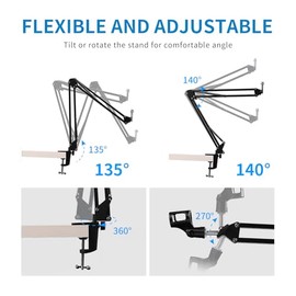 FEELWORLD AMS1 Micrófono Boom Arm, ajustable Mic Arm Stand con 3/8 «a 5/8» Tornillo, Compatible con PM1 y otros micrófonos para Podcast Straming Gamin
