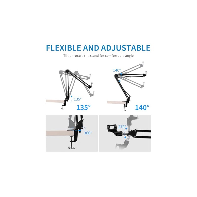FEELWORLD AMS1 Micrófono Boom Arm, ajustable Mic Arm Stand con