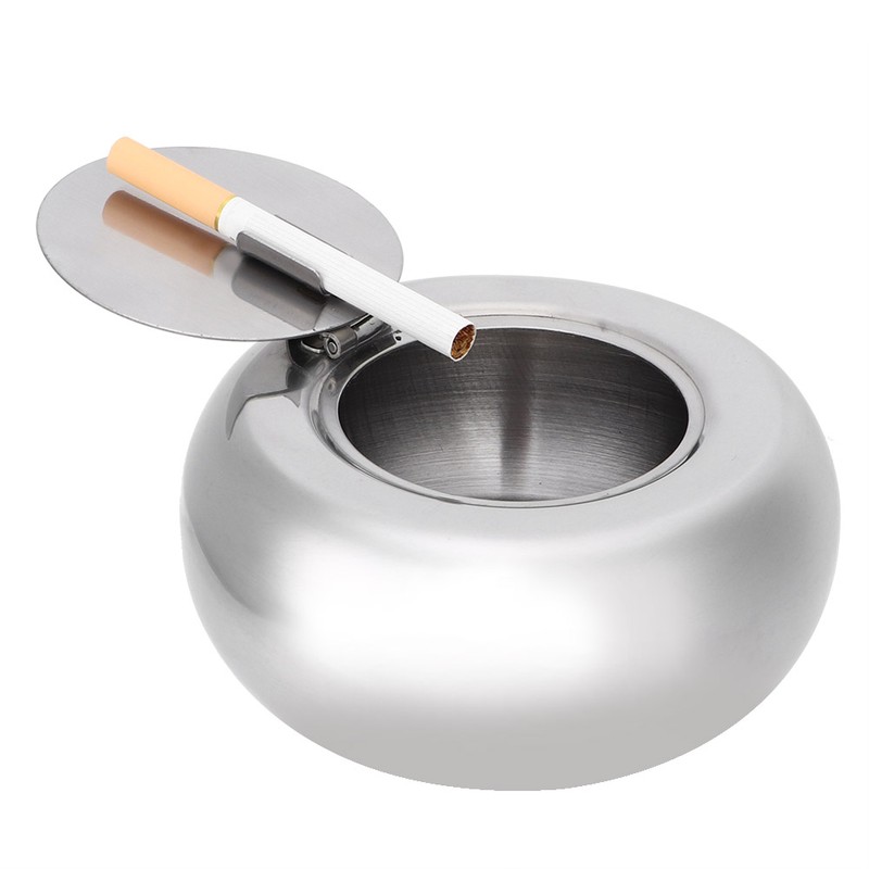 Stainless Steel Round Outdoor Indoor Office Desktop Windproof Smoking Ashtray
