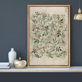 MUDECOR Framed Canvas Print Wall Art Floral Elegance Vintage Botanical White and Peach Flowers Illustrations Realism Decorative Panoramic Earth for Living Room, Bedroom, Office - 16"x24" Natural