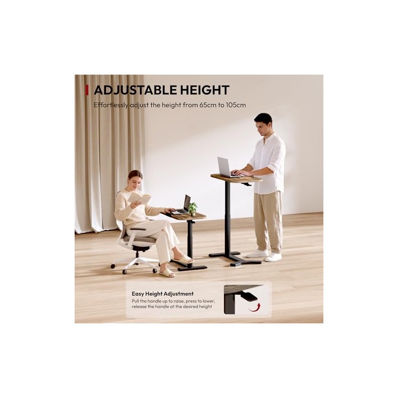 SANODESK Standing Desk Height Adjustable Overbed Bedside Table with Hidden